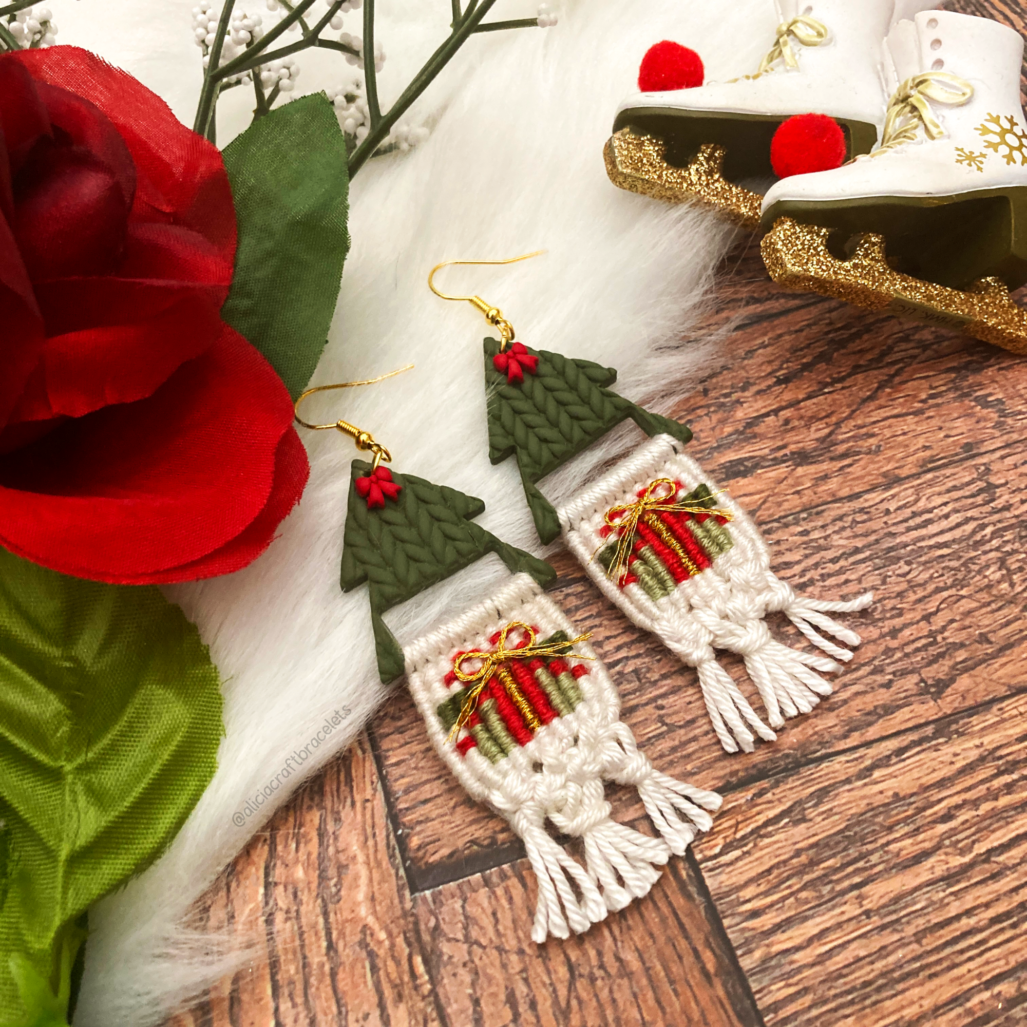 Christmas Tree Woven Earrings